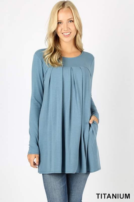**FINAL SALE** Olivia Long Sleeve Pocket Tunic - Titanium
