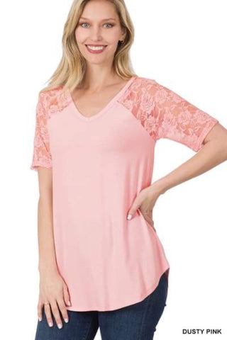 Short Sleeve V- Neck Lucy/ Dusty Pink