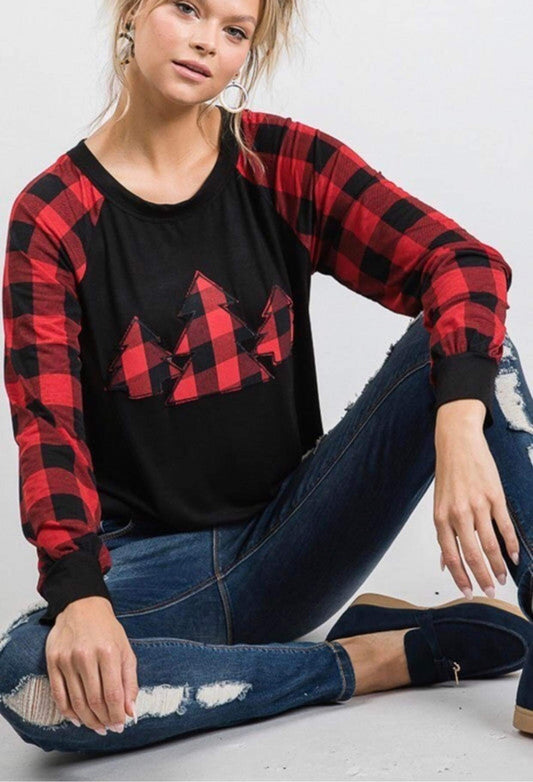 **FINAL SALE** Buffalo Plaid Trees Long Sleeve Tunic
