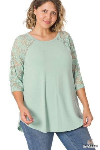 Lucy 3/4 Lace Sleeve / LT. Green