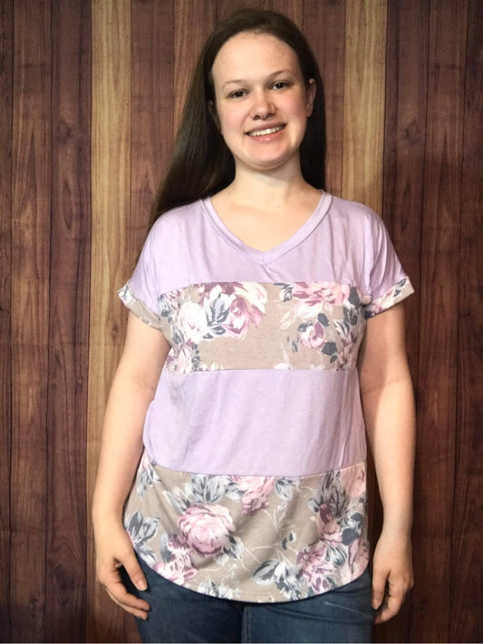 **FINAL SALE** Lavender Floral Colorblock Tee