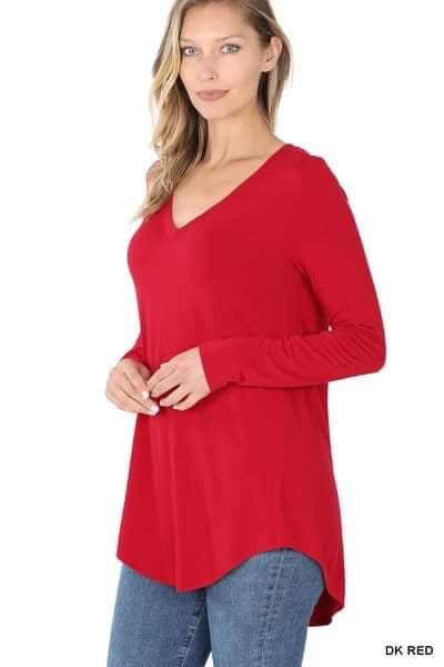 **FINAL SALE** Morgan Long Sleeve V Neck Tee/ Dk Red