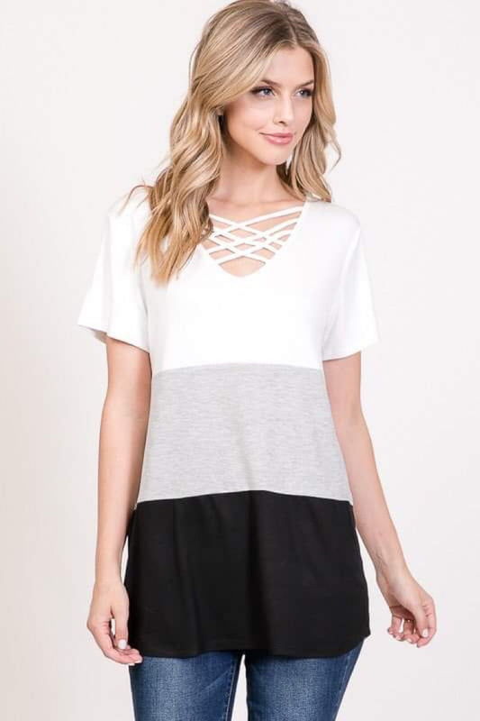 **FINAL SALE** Criss Cross Classic Colorblock Top