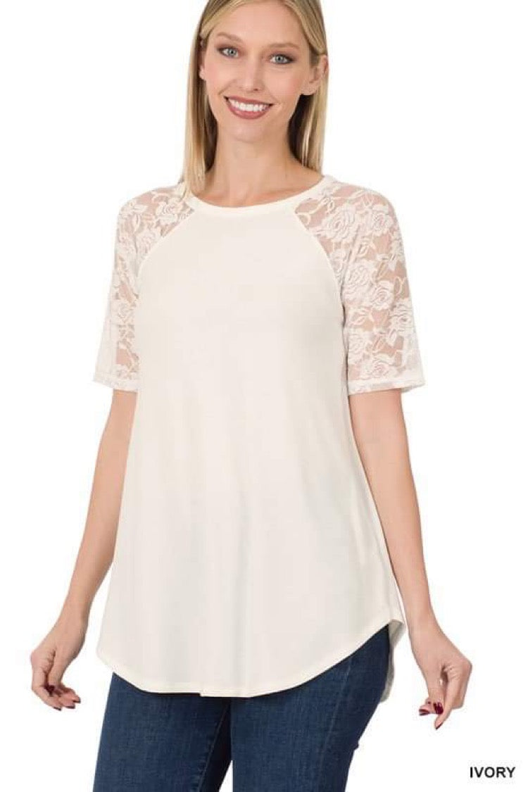 Lucy Lace Sleeve Top / Ivory
