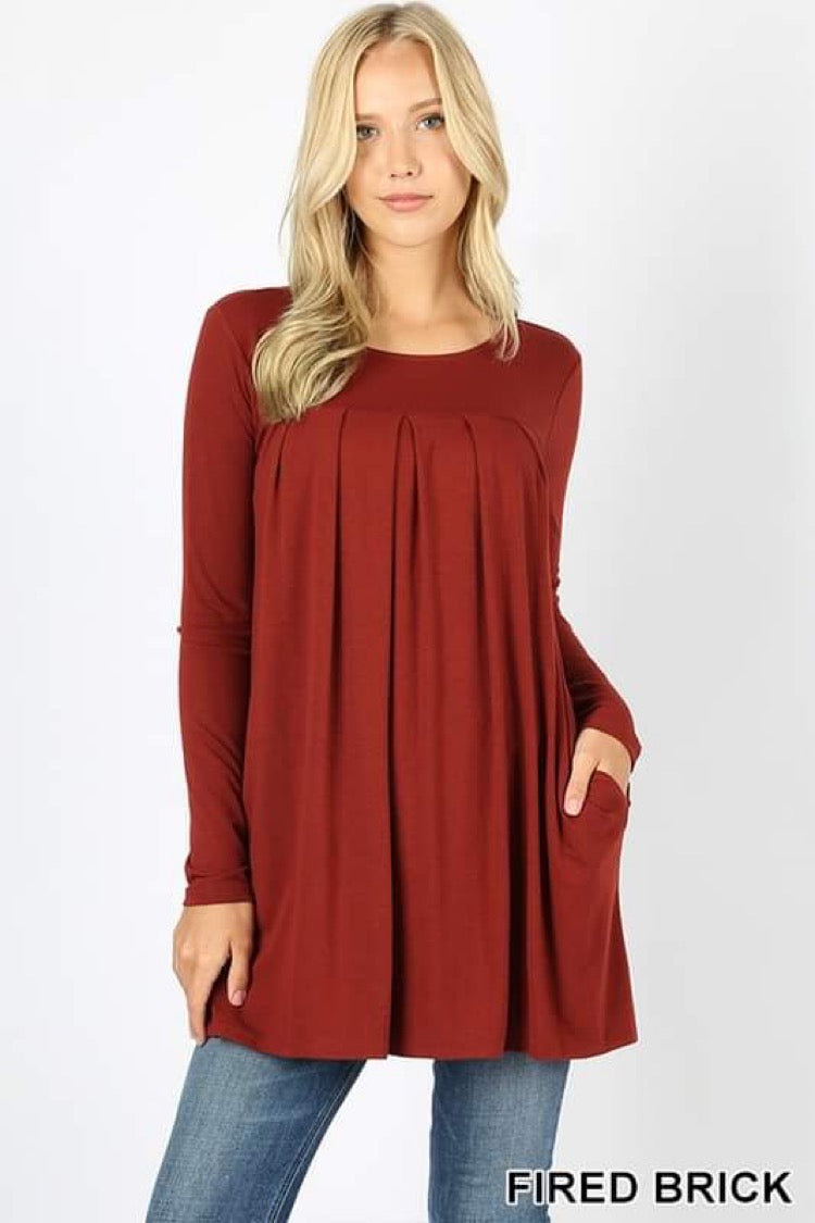 **FINAL SALE** Olivia Long Sleeve Pocket Tunic - Fired Brick