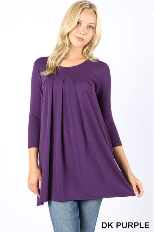 **FINAL SALE** Olivia 3/4 Sleeve Pocket Tunic- Dk Purple