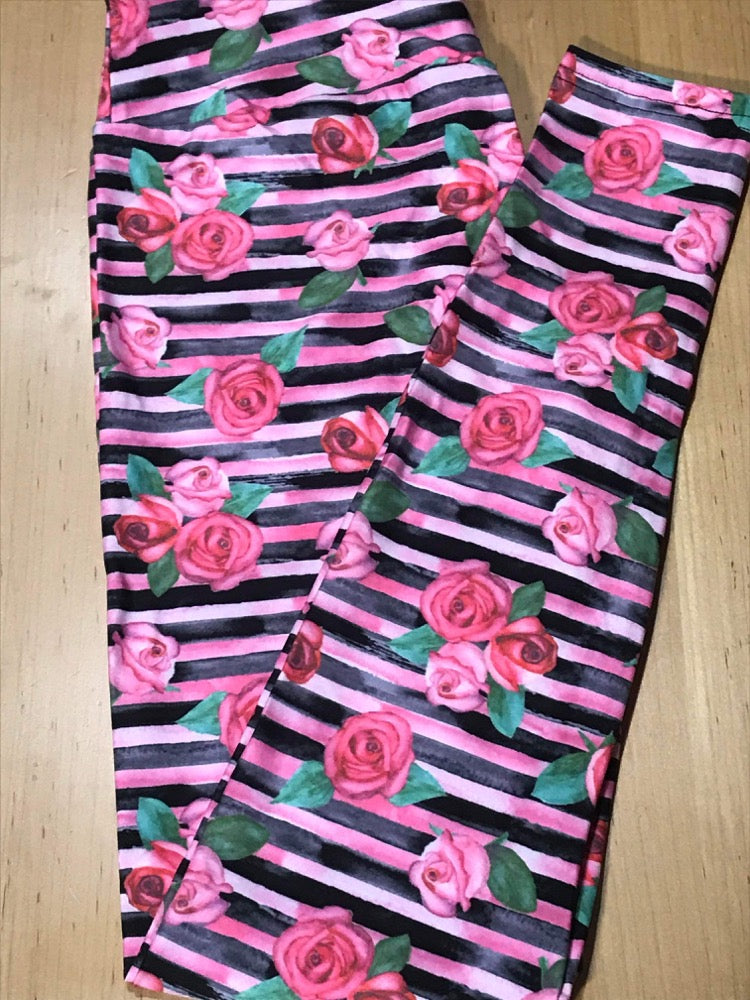 Striped Roses Leggings ( NO Pockets )