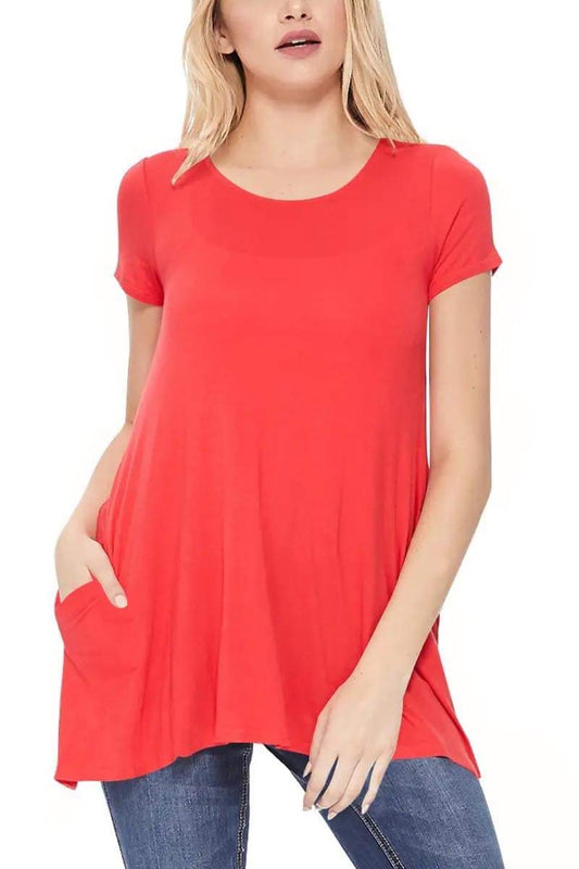 **FINAL SALE** Scoop Neck Pocket Tunic / Coral