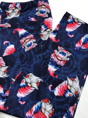USA Tie Dye Gnomes Capri Leggings With Pockets