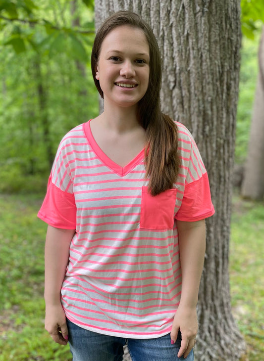 **FINAL SALE** Neon Pink Striped Top