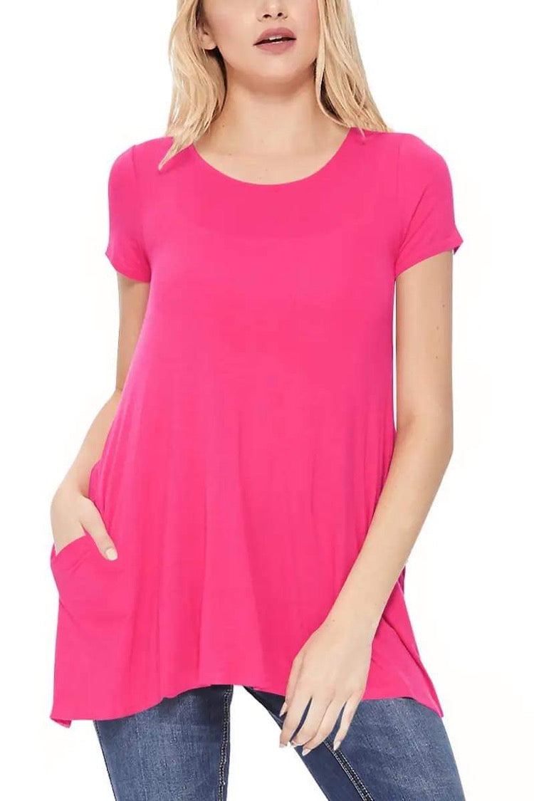 **FINAL SALE** Scoop Neck Pocket Tunic / Hot Pink
